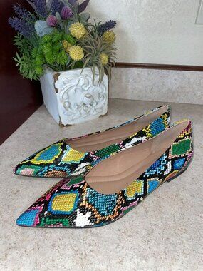 Multicolor Snake Print Pointed Toe Flat Shoes Size 8